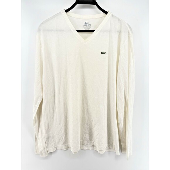 Lacoste Shirt Mens Adult 7 Off White Long Sleeve Crocodile Logo - Picture 1 of 3